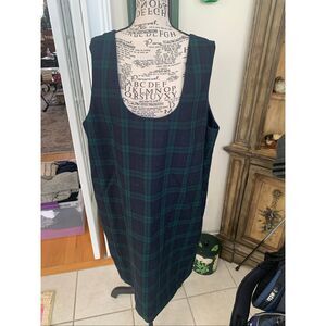 Harve Benard Wool Plaid Pinafore Midi Dress Green Tartan Jumper